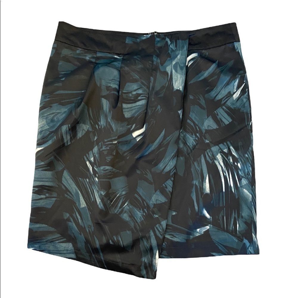 Sateen Black & Green Patterned Pleated High Waist Knee Length Skirt 40